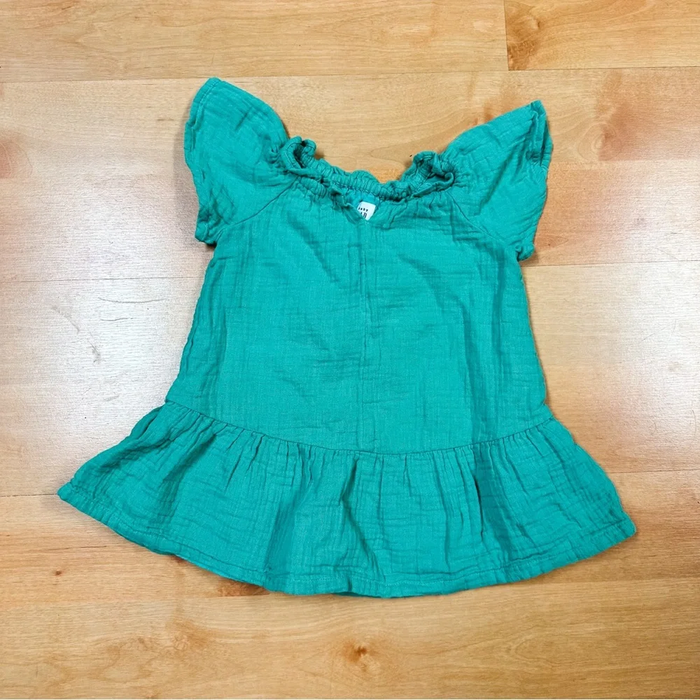 Baby Gap Teal Short Sleeve V-Neck Crinkle Gauze Tiered Dress Size 12-18M